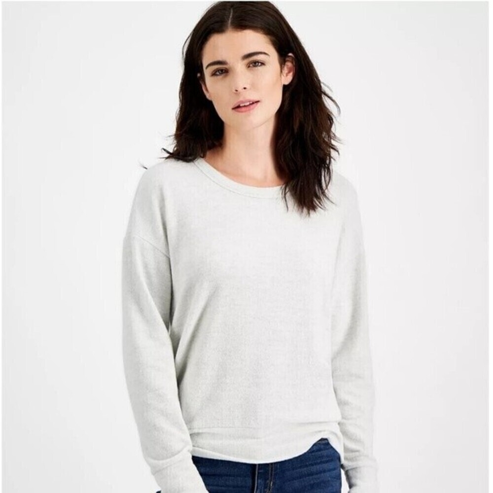 HIPPIE ROSE Juniors' Cutout Back Knit Top white Heather grey S, M, L